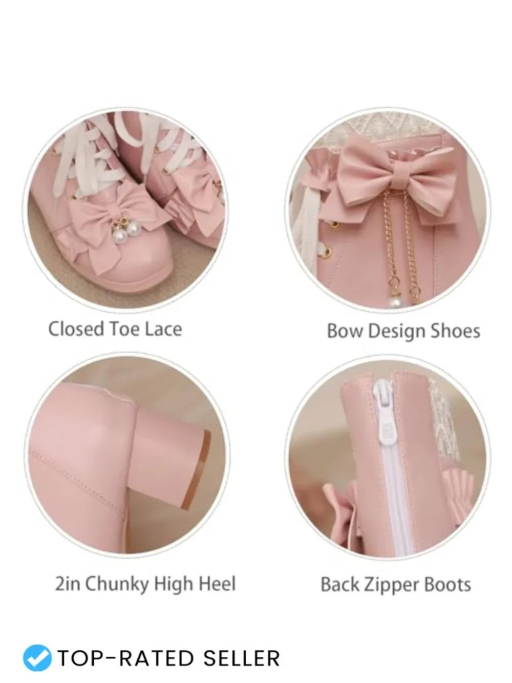 Lace Up Ankle Boots with Bow Kawaii Platform Chunky Heel